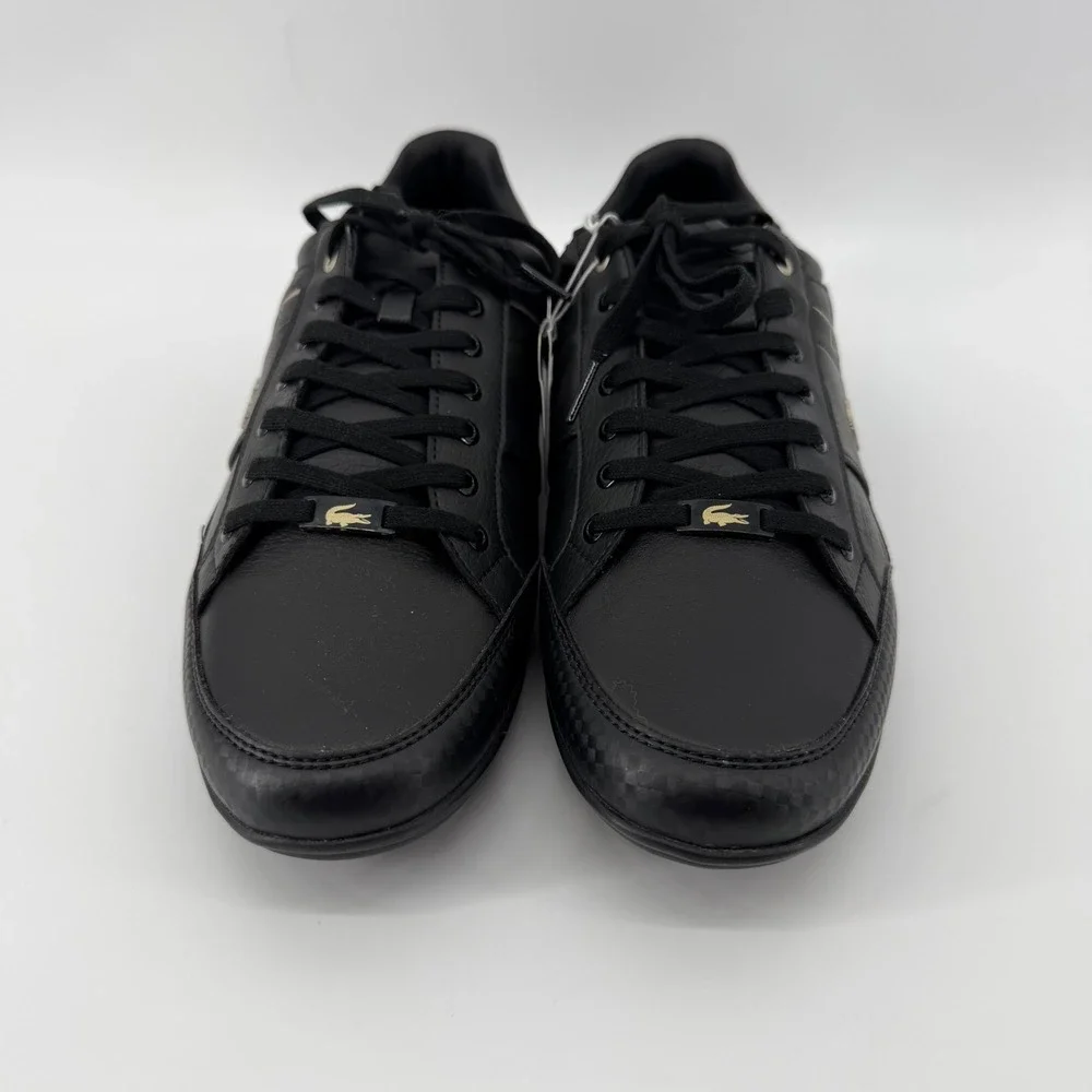 Lacoste Sneakers Mens 11.5 Black Chaymon 0721 3 CMA Leather Low Top Gold Logo